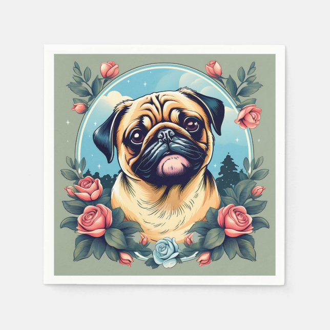 Passa Hund Porträtt med blommor Pappersservett (Framsidan)