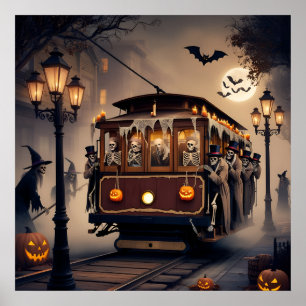 Passagerare med skelett som åker i kabelbilhallowe poster