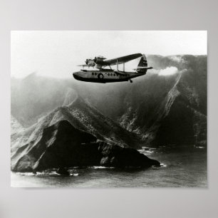 Passagerarflygplan med flyg över Hawaii Poster