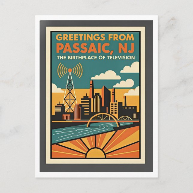 Passaic NJ Retro Resa – Färgglad 1930-tal Vykort (Framsida)