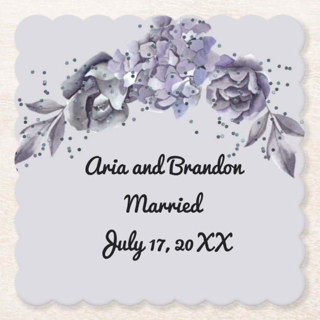 Passande pappersbrickor för bröllop i skifferblå underlägg papper (Framsida)