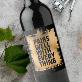 PASSAR BRA TILL ALLT Text guld folie på svart Vinflaska Etikett