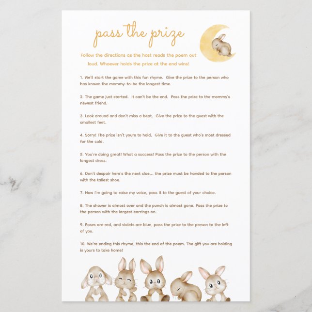 Passar priset Baby Shower Game - Bunny Rabbit (Framsida)