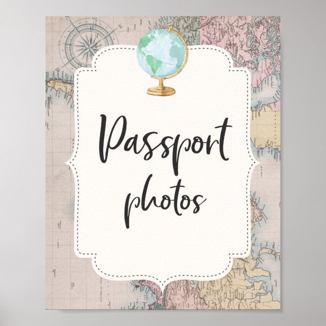 Passfotnotstecknet Äventyr i Travel Baby Shower Pa Poster (Framsidan)
