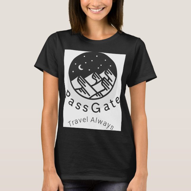 PassGate Travel Alltid kvinnors svarta T-skikt T Shirt (Framsida)