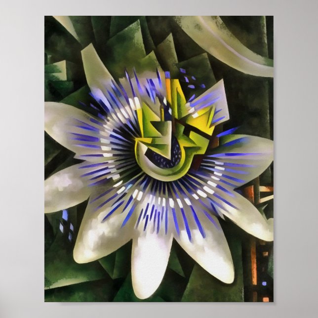 Passiflora-passion blommar i Geometric Art Stil Poster (Framsidan)