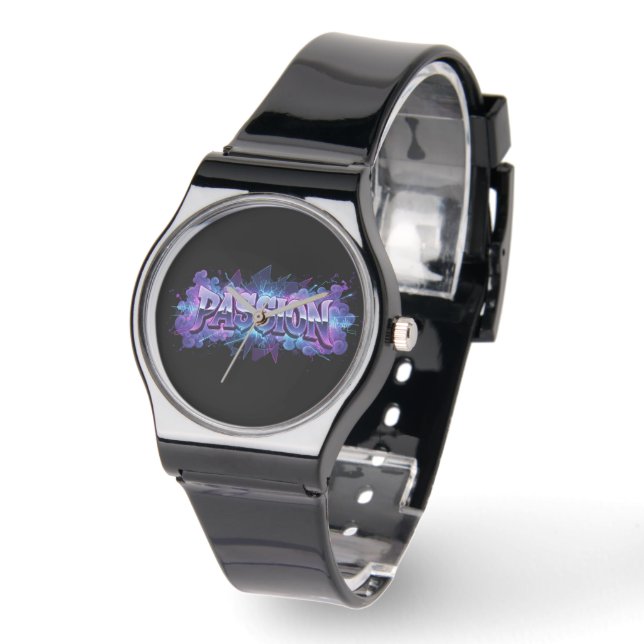 Passion Cyberpunk Typografi – Livlig Modern Ord Armbandsur (Vinkel)