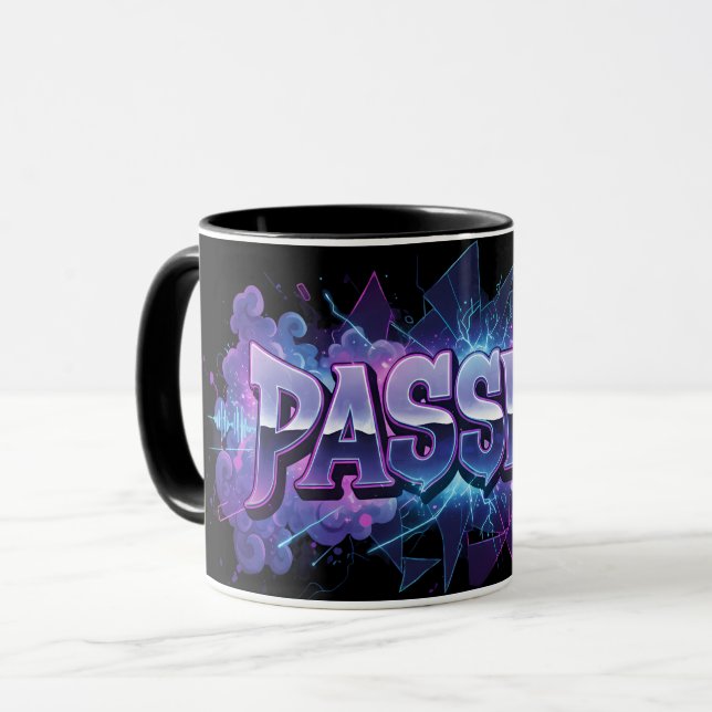 Passion Cyberpunk Typografi – Livlig Modern Ordbil Mugg (Framsida vänster)