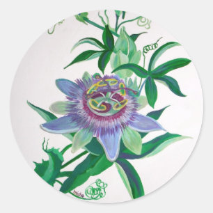 Passion Flower Botanical Art Runt Klistermärke