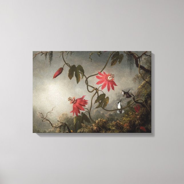 Passion Flowers och Hummingbird av Martin Heade Canvastryck (Framsida)