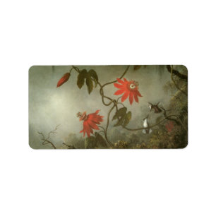 Passion Flowers och Hummingbird av Martin J Heade Adressetikett