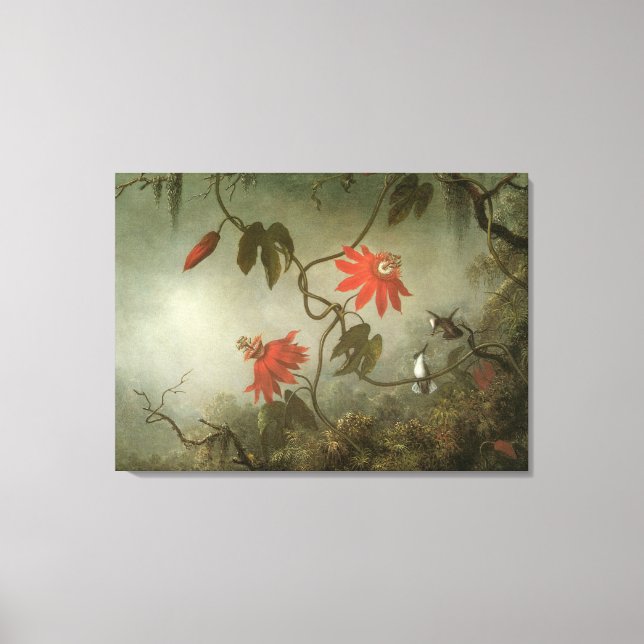 Passion Flowers och Hummingbird av Martin J Heade Canvastryck (Framsida)