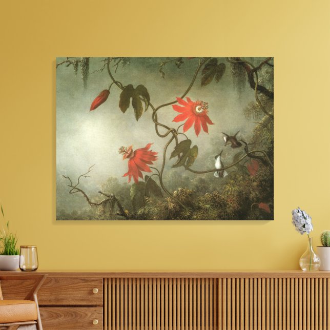 Passion Flowers och Hummingbird av Martin J Heade Canvastryck (Insitu (Vardagsrum))