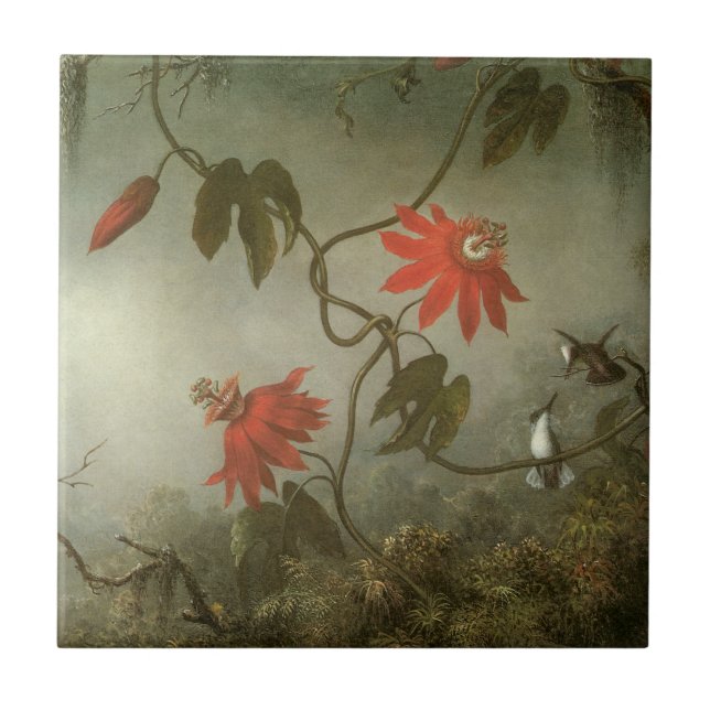 Passion Flowers och Hummingbird av Martin J Heade Kakelplatta (Framsidan)