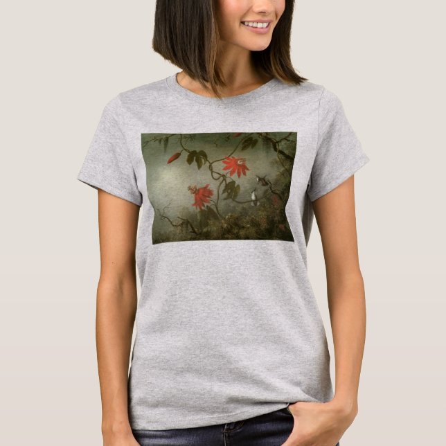 Passion Flowers och Hummingbird av Martin J Heade T Shirt (Framsida)