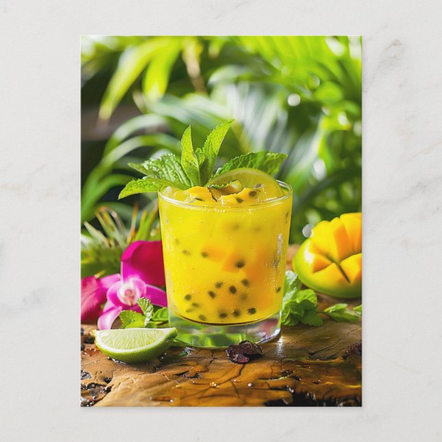Passion Fruit Mojito - Gult Drink Helg Vykort (Framsida)