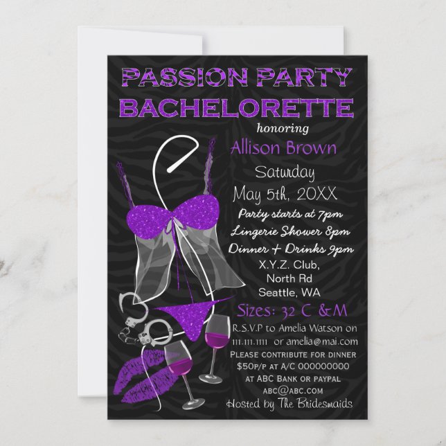 Passion Party Bachelorette, Lingerie Shower Inbjud Inbjudningar (Framsida)