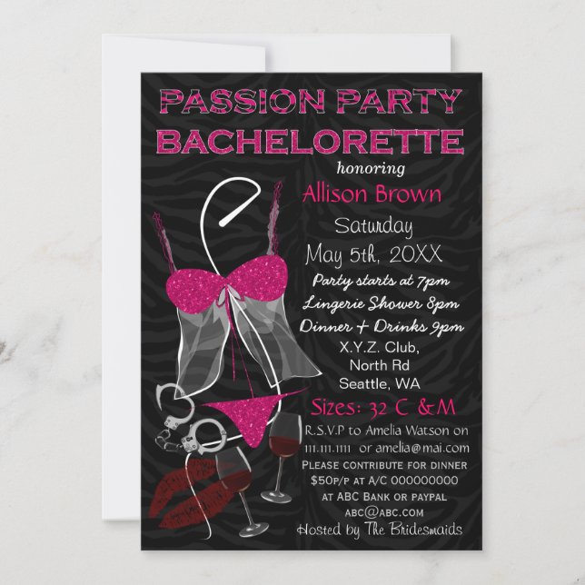 Passion Party Bachelorette, Lingerie Shower Inbjud Inbjudningar (Framsida)