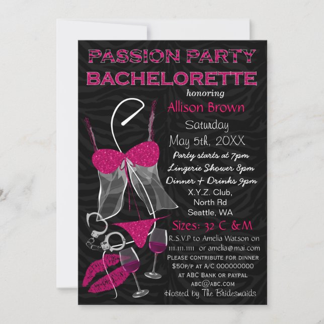 Passion Party Bachelorette, Lingerie Shower Inbjud Inbjudningar (Framsida)