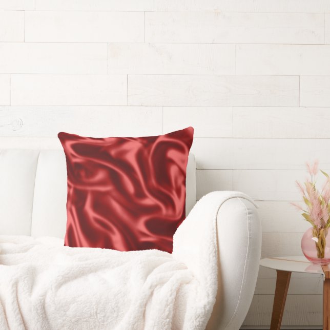 Passion Red Faux Satin Bröllop Kudde (Soffa)