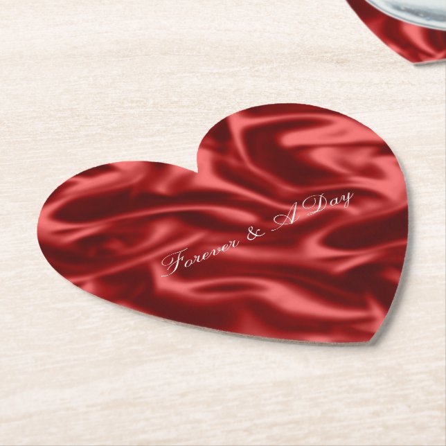 Passion Red Romantic Faux Satin Bröllop Underlägg Papper (Vinklad)