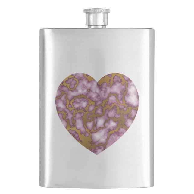 Passion Rosa och Guld Marble Struktur Heart Fickplunta (Framsidan)