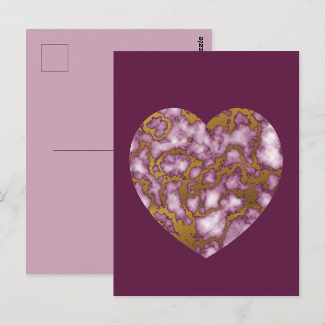 Passion Rosa och Guld Marble Struktur Heart Vykort (Fram/baksida)