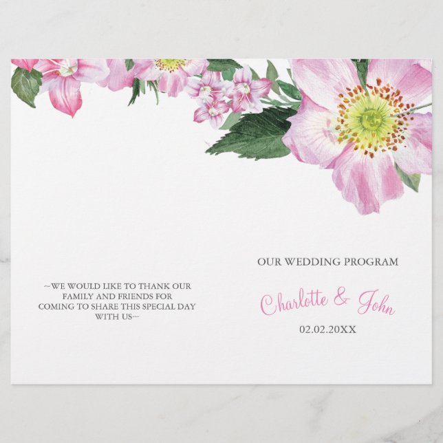 Passion Rosa Watercolor Flowers Bröllopsinbjudan (Framsida)