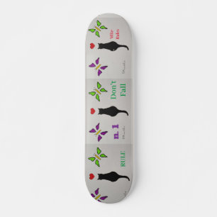 Passion Svart Katt med Rött Hjärta & Fjärilar Mini Skateboard Bräda 18,5 Cm