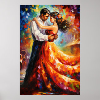 Passionate Embrace Romantic Couple Art Poster