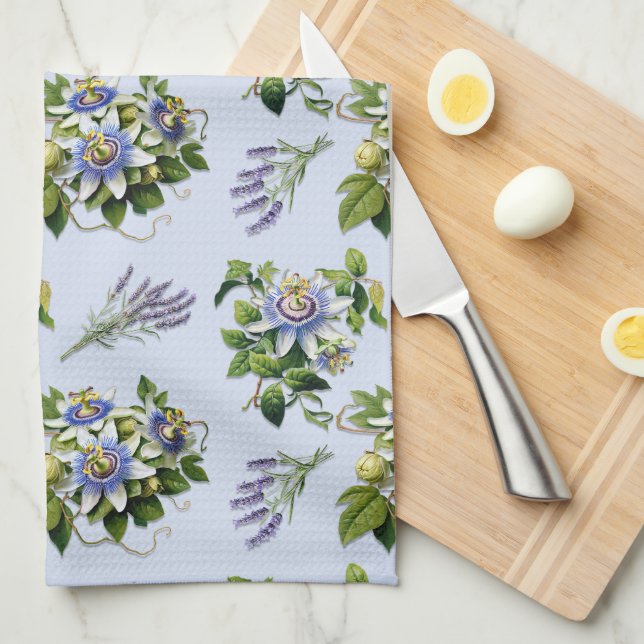 Passionblomma Lavender Blommigt Kitchen Dish Towel Kökshandduk (Vikt i Fjärdedel)