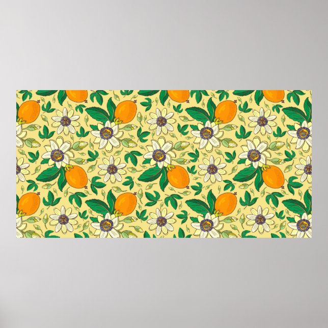 Passionblomma (passiflora, passionsfrukt) på bla poster (Framsidan)