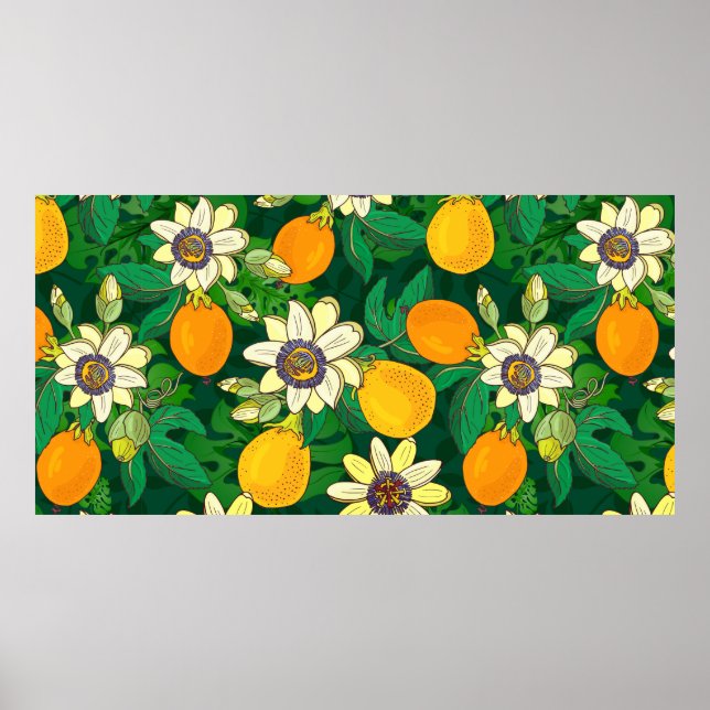 Passionblomma (passiflora, passionsfrukt) på bla poster (Framsidan)