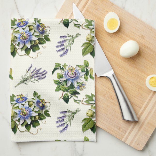 Passionblomma Sage Ecru Blommigt Kitchen Dish Towe Kökshandduk (Vikt i Fjärdedel)
