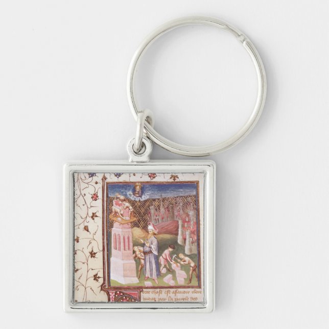 Passionerad jägare som har uppsikt över byggnaden fyrkantig silverfärgad nyckelring (Framsidan)