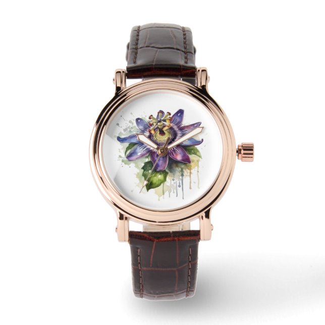 Passionerad Lila Passion Flower Armbandsur (Framsida)