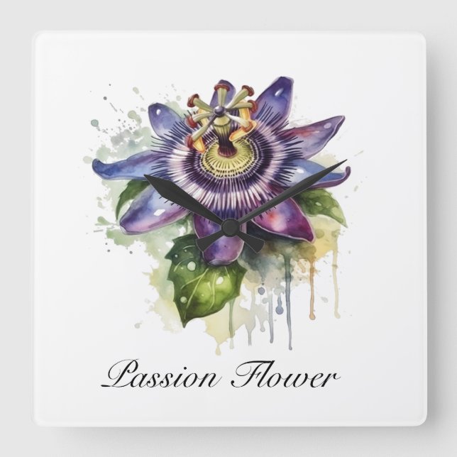 Passionerad Lila Passion Flower Fyrkantig Klocka (Framsida)