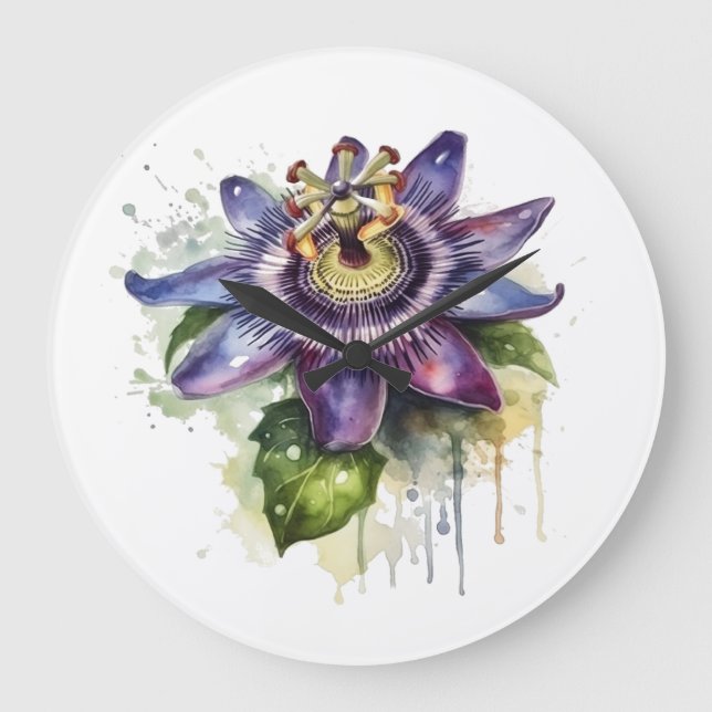 Passionerad Lila Passion Flower Stor Klocka (Framsida)