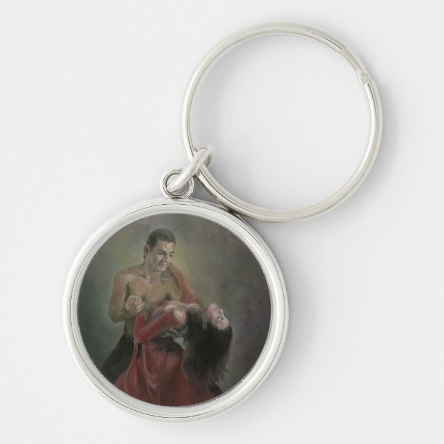 Passionerad Paso Doble Keychain Rund Silverfärgad Nyckelring (Framsidan)