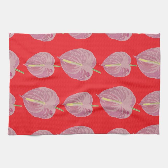 passionerad rosa anthurium mönster kökshandduk (Horisontell)