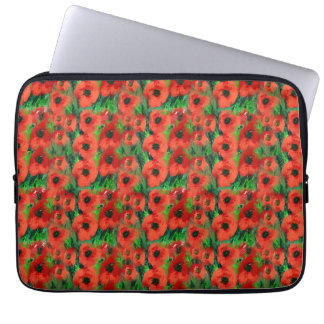 Passionerade röda vallmor och grön lövverk abstrak laptop fodral