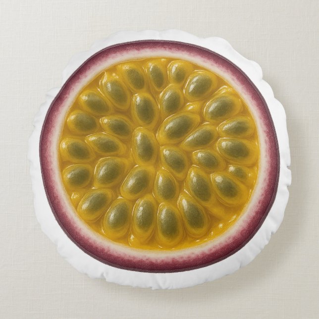 Passionfruit Round Pillow - Fresh and Fruity Rund Kudde (Framsidan)