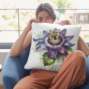 passionsblomma i färgrik lila och grön kudde