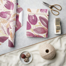 Passionsblommor, akvarell burgunderröd och guld presentpapper
