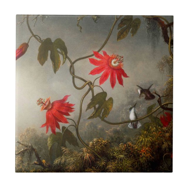Passionsblommor med Hummingbird Heade Kakelplatta (Framsidan)