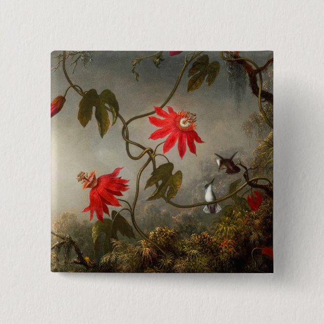 Passionsblommor med Hummingbird Heade Knapp (Framsida)