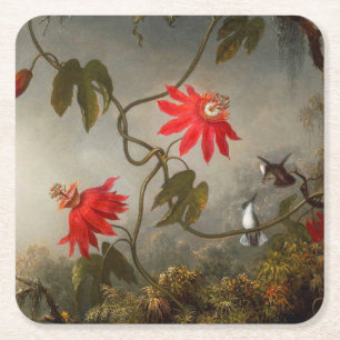 Passionsblommor med Hummingbird Heade Underlägg Papper Kvadrat