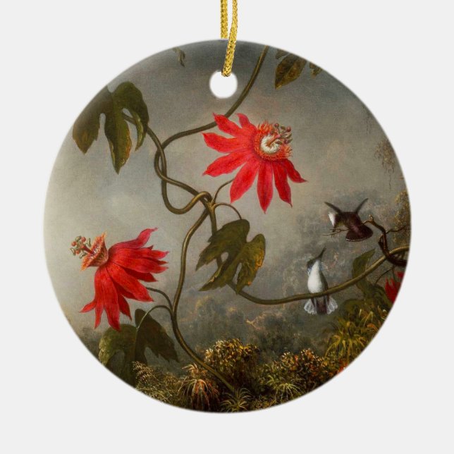 Passionsblommor med kolibrier Heade Julgransprydnad Keramik (Framsidan)