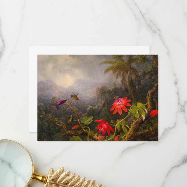 Passionsblommor med tre Hummingbird Tack Kort (Fram/Back In Situ)