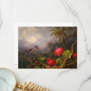 Passionsblommor med tre Hummingbird Tack Kort